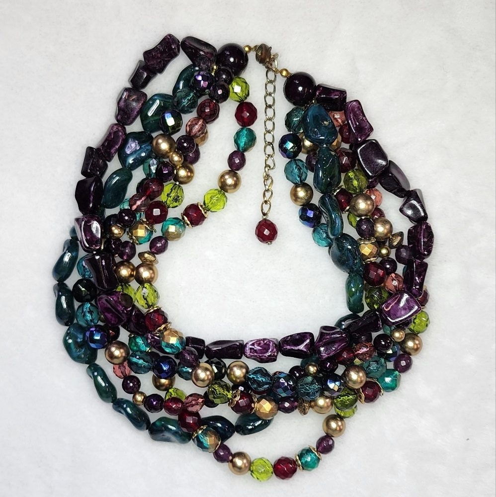 Dark, colorful, multi layered, bead necklace and matching earings